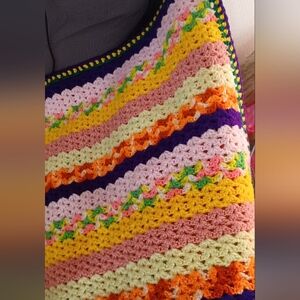 Colorful Vintage Knit Throw Blanket